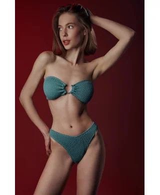 Купальник жатка ніжно-зелений Victoria's Secret Swim Crinkle Ring Bandeau Strapless Bikini Top + Плавки Бразильяни